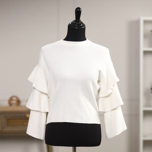 Asilio Cream Ruffle Sleeve Knit Sweater